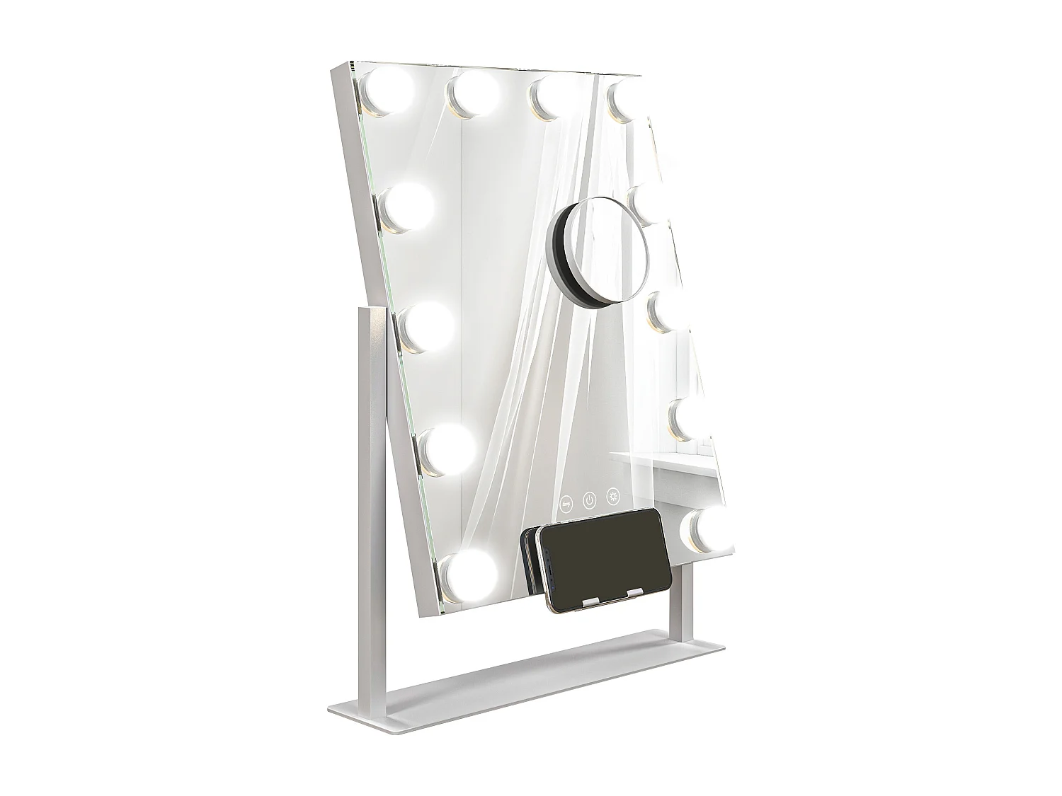 Miroir Hollywood LED rotatif grossissant dim. 36,5 x 45,5 cm 12 ampoules 3 modes luminosité port charge USB
