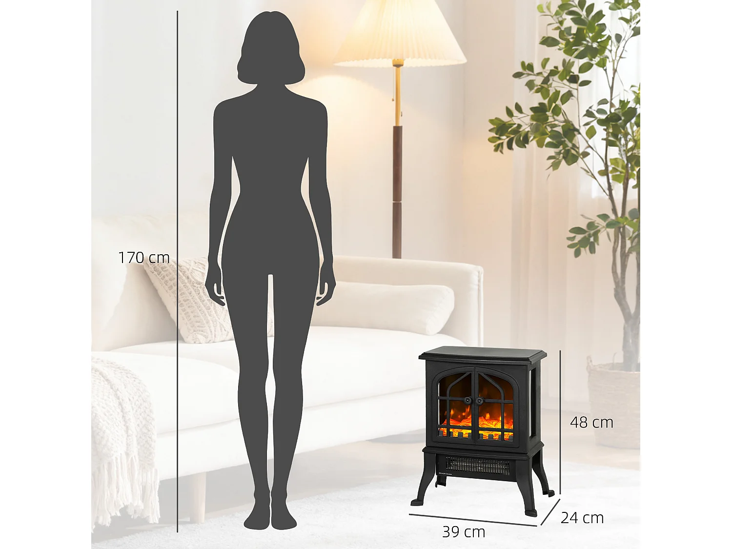Cheminée électrique poêle style néo-rétro 900-1800W simulation flammes LED 3D plastique verre noir