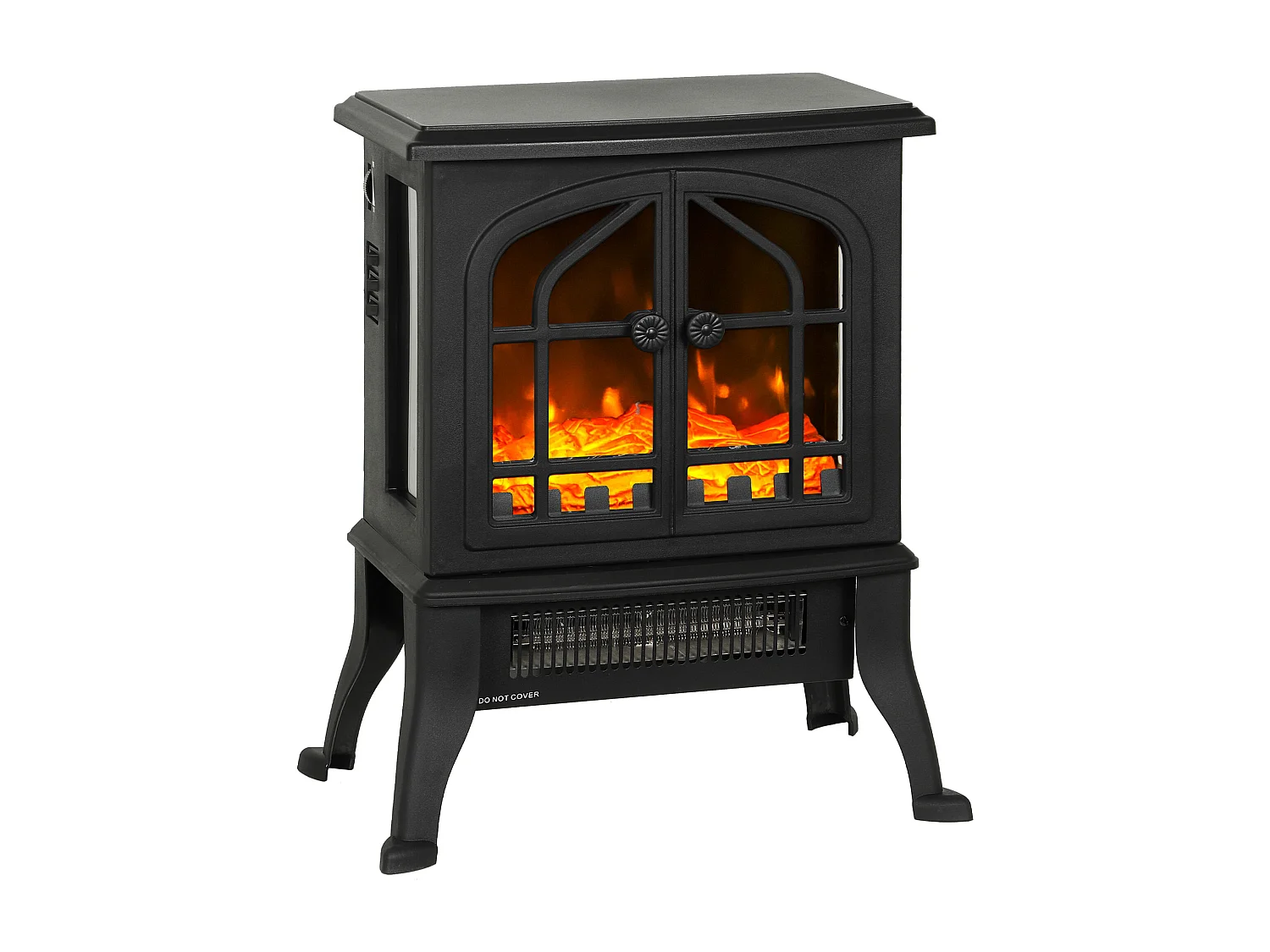 Cheminée électrique poêle style néo-rétro 900-1800W simulation flammes LED 3D plastique verre noir