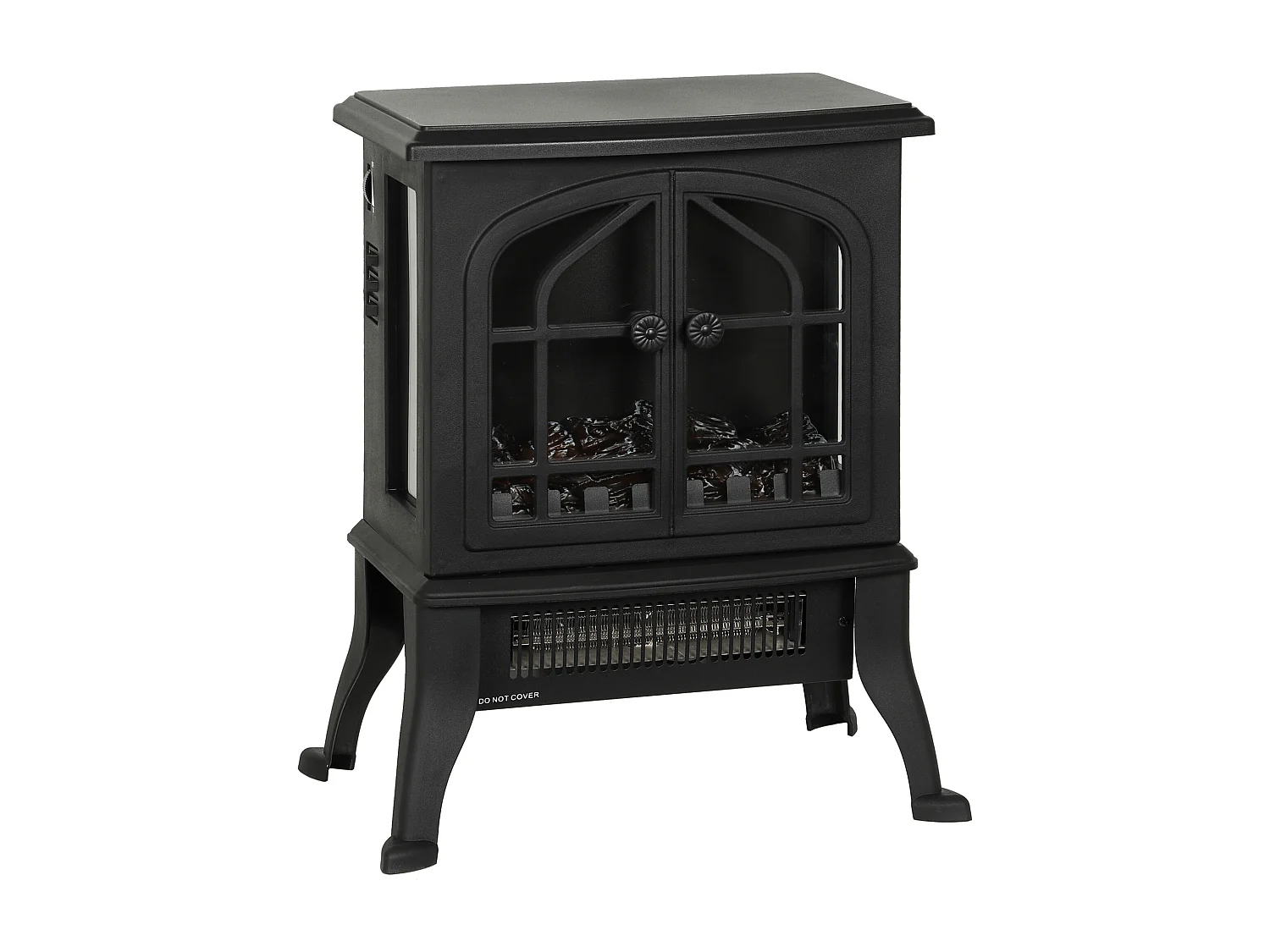 Cheminée électrique poêle style néo-rétro 900-1800W simulation flammes LED 3D plastique verre noir