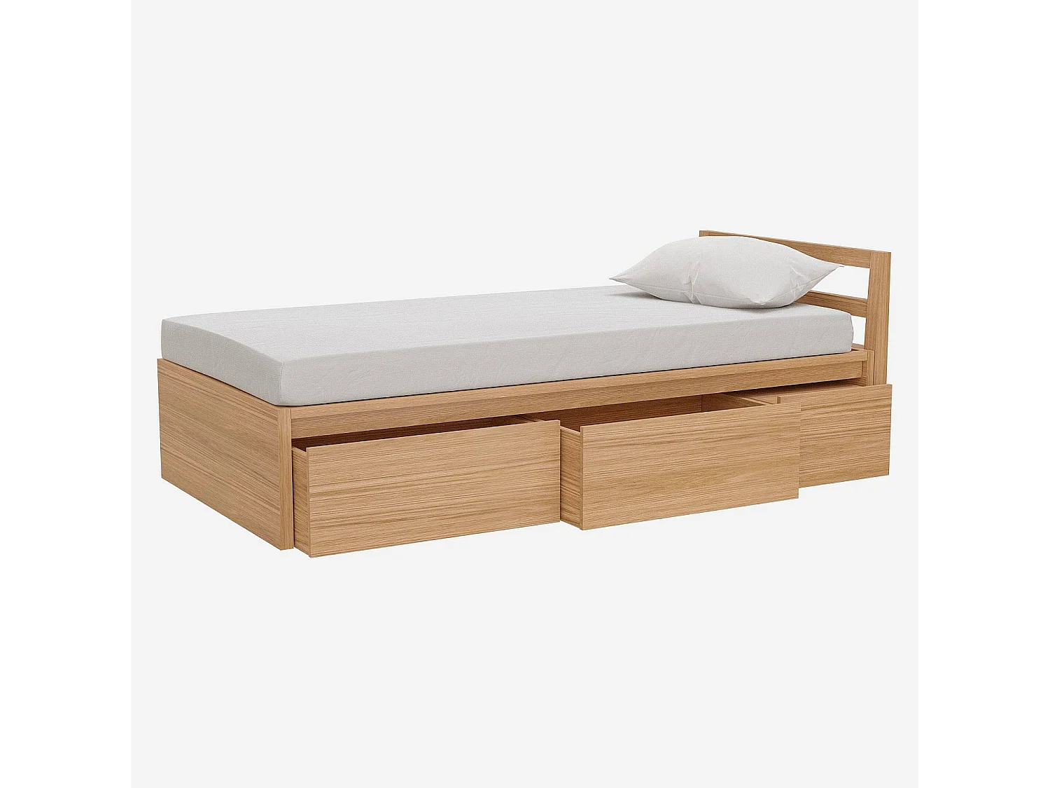 Lit 90 x 200 cm avec rangements en chêne - Naturel