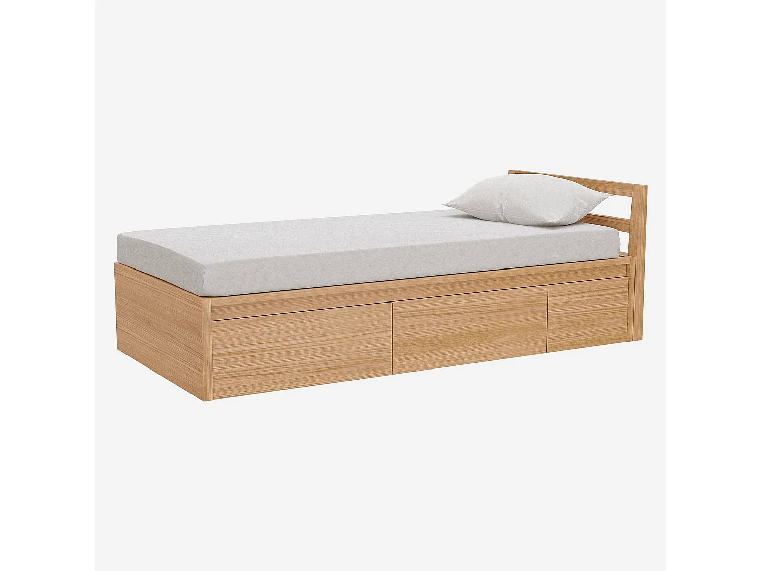 Lit 90 x 200 cm avec rangements en chêne - Naturel