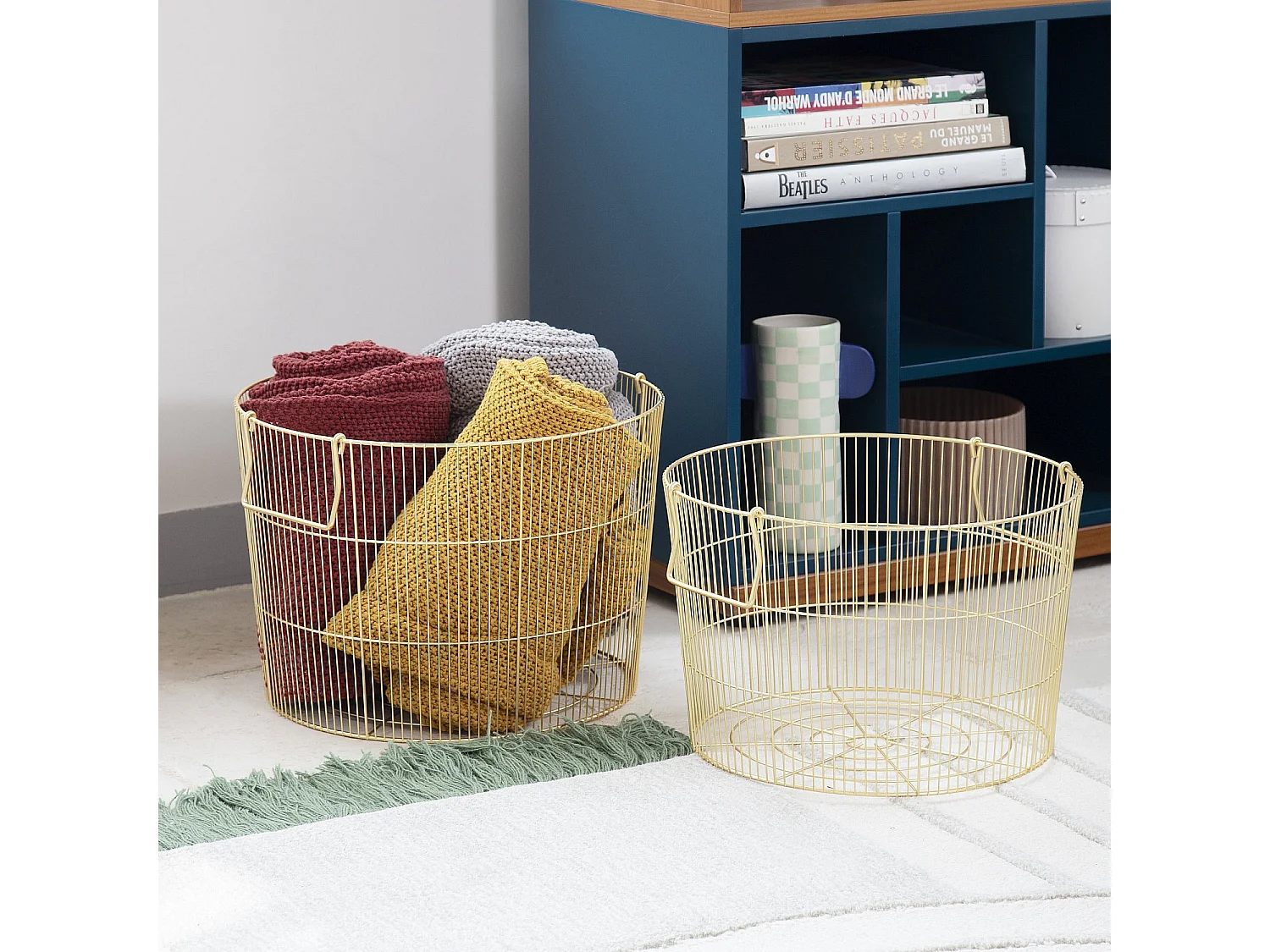 Habitat - Lot de 2 paniers de rangement en métal - Doré - Alo