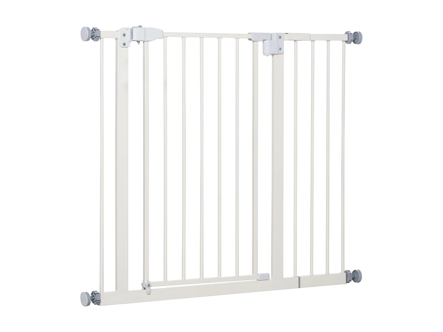 Barrière de sécurité animaux - longueur réglable dim. 74-97,5 cm - porte double verrouillage, ouverture double sens -sans perçage - acier plastique blanc