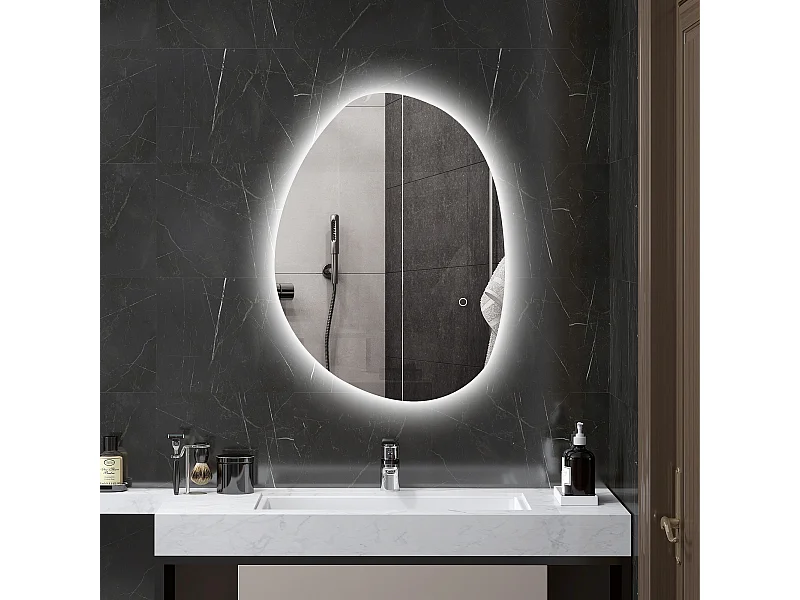Miroir salle de bain design avec éclairage LED - miroir asymétrique 70 x 50 cm - tactile, réglable, anti-buée - verre trempé