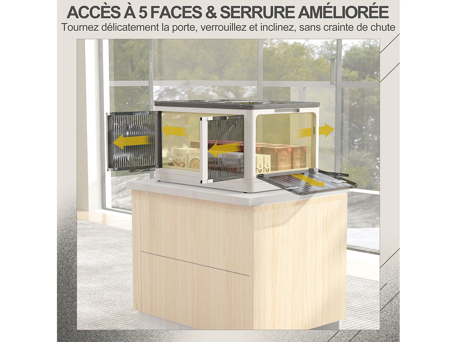 Boîte de rangement plastique 99L pliable empilable couvercle 4 roulettes accès 5 côtés blanc gris