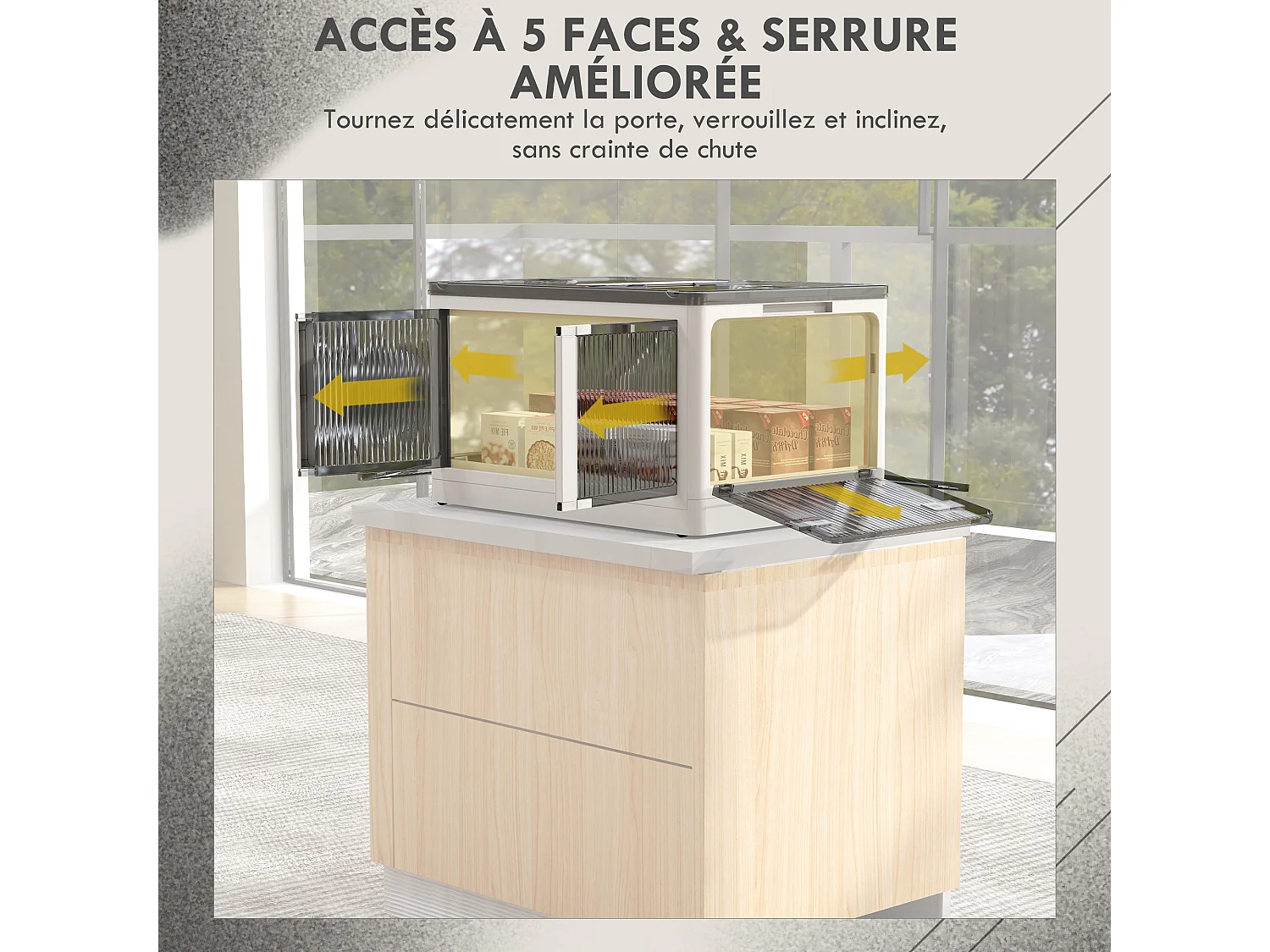 Boîte de rangement plastique 69L pliable empilable couvercle 4 roulettes accès 5 côtés blanc gris