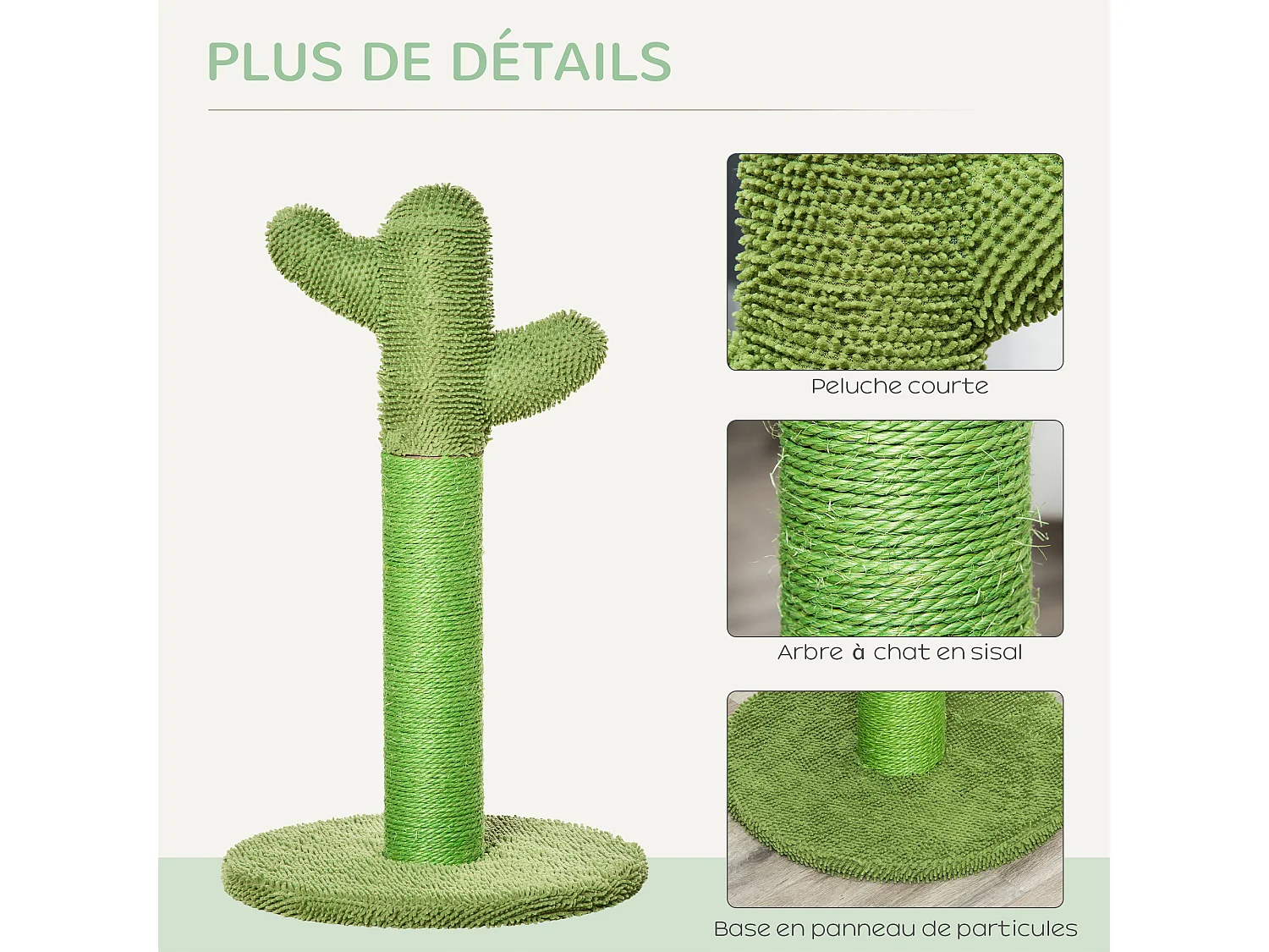Griffoir chat design cactus H.65 cm sisal polyester vert