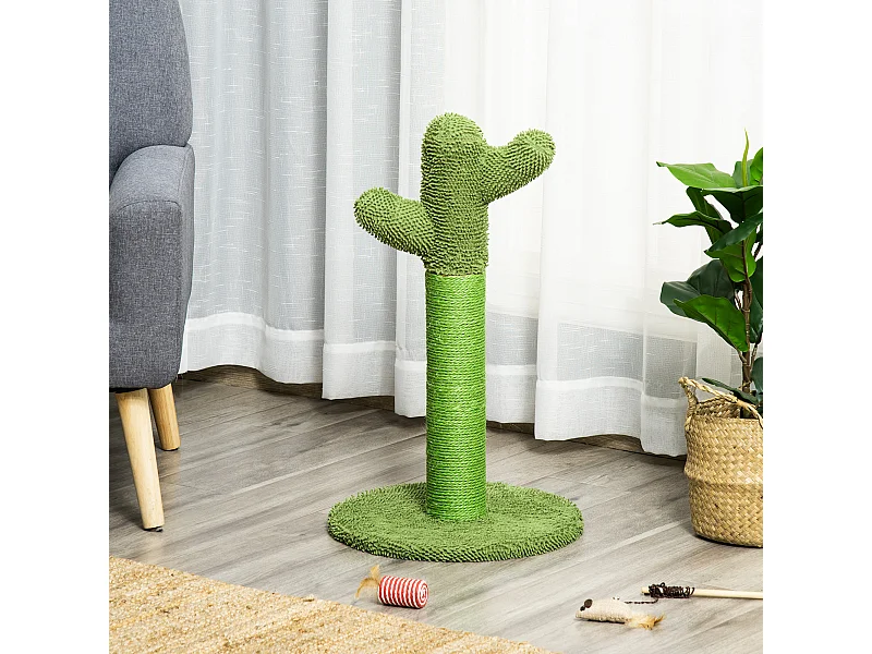 Griffoir chat design cactus H.65 cm sisal polyester vert
