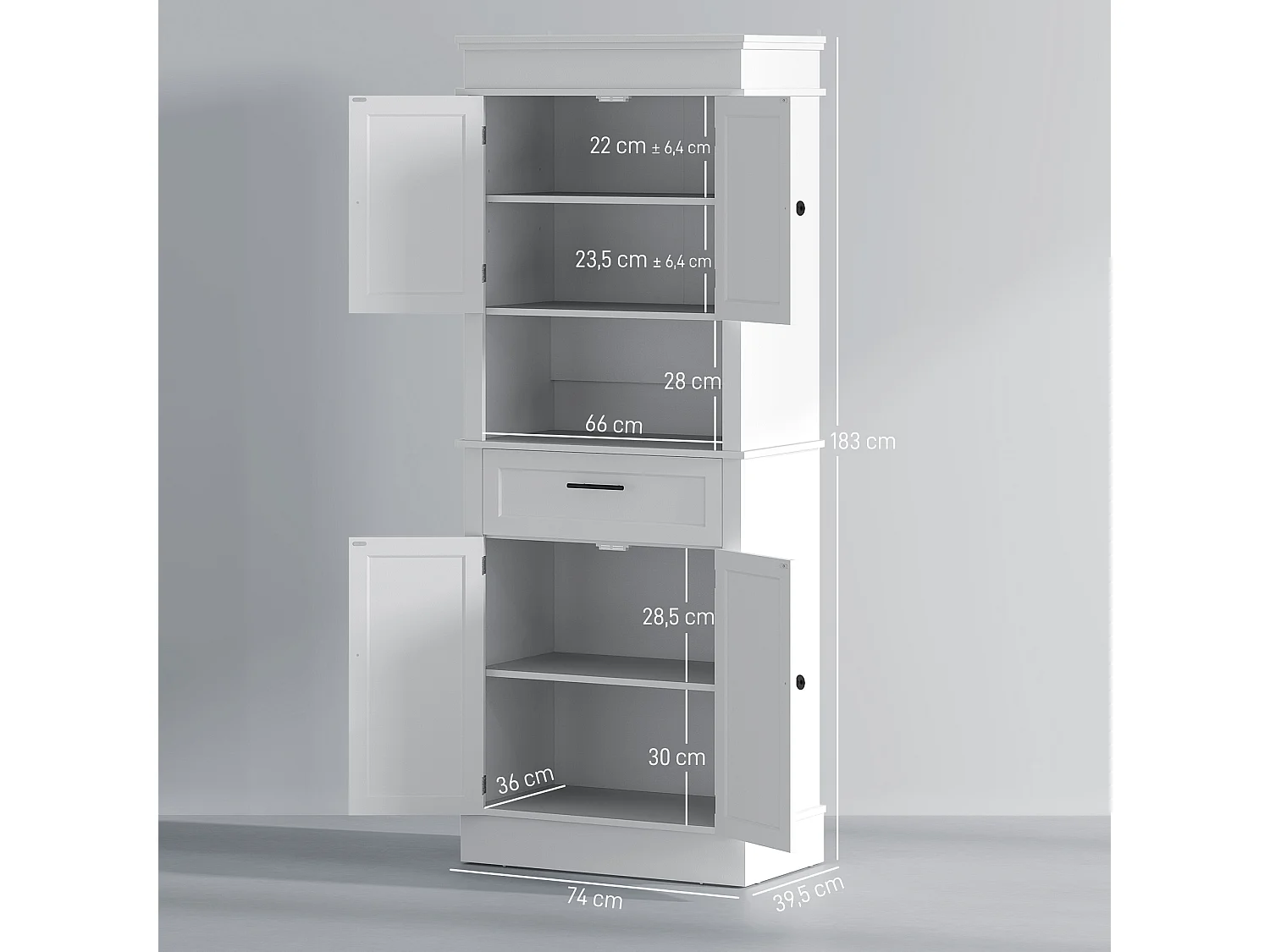 Buffet haut armoire de cuisine multi-rangement 2 placards 2 portes tiroir niche MDF panneaux blanc