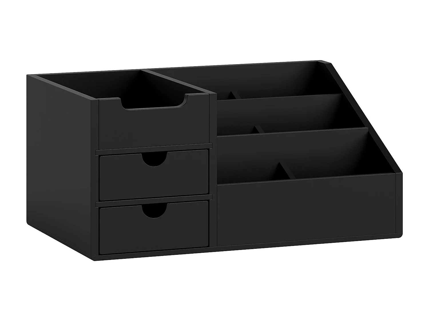 Boite de rangement de bureau - organiseur de bureau - 7 compartiments, 2 tiroirs - bambou verni noir