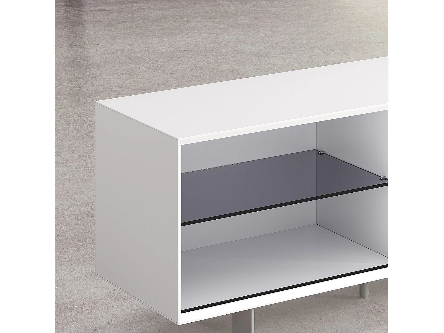 Habitat - Meuble TV avec portes coulissantes et pieds en métal - Blanc polaire - Agnes