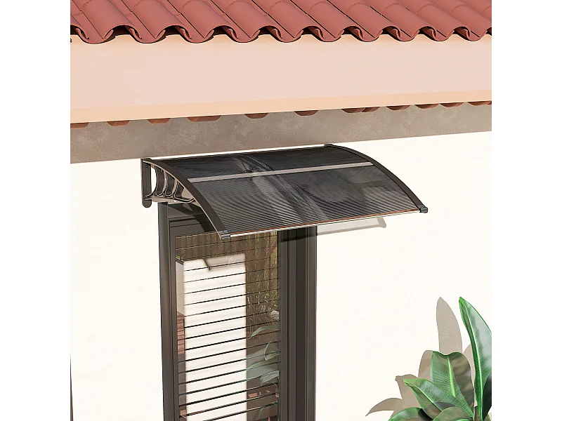 Auvent marquise de porte design voûté arrondi dim. 100L x 75l x 23H cm alu polycarbonate fumé plastique noir