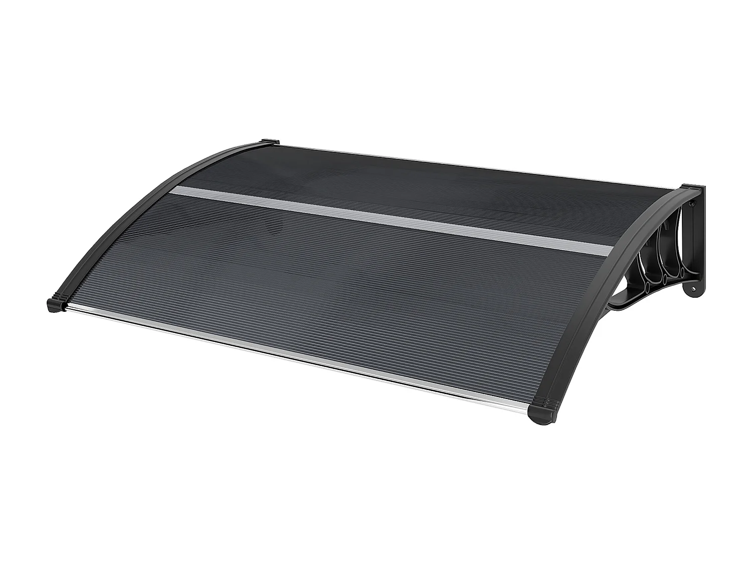 Auvent marquise de porte design voûté arrondi dim. 100L x 75l x 23H cm alu polycarbonate fumé plastique noir