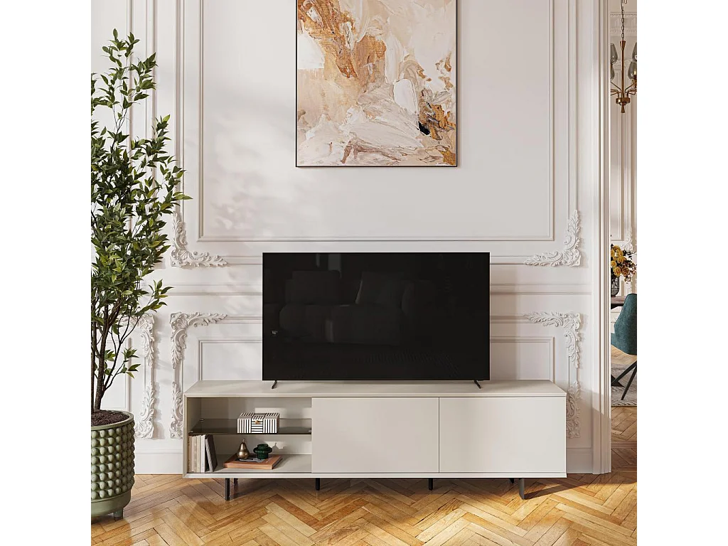 Habitat - Meuble TV avec portes coulissantes et pieds en métal -  Crème - Agnes