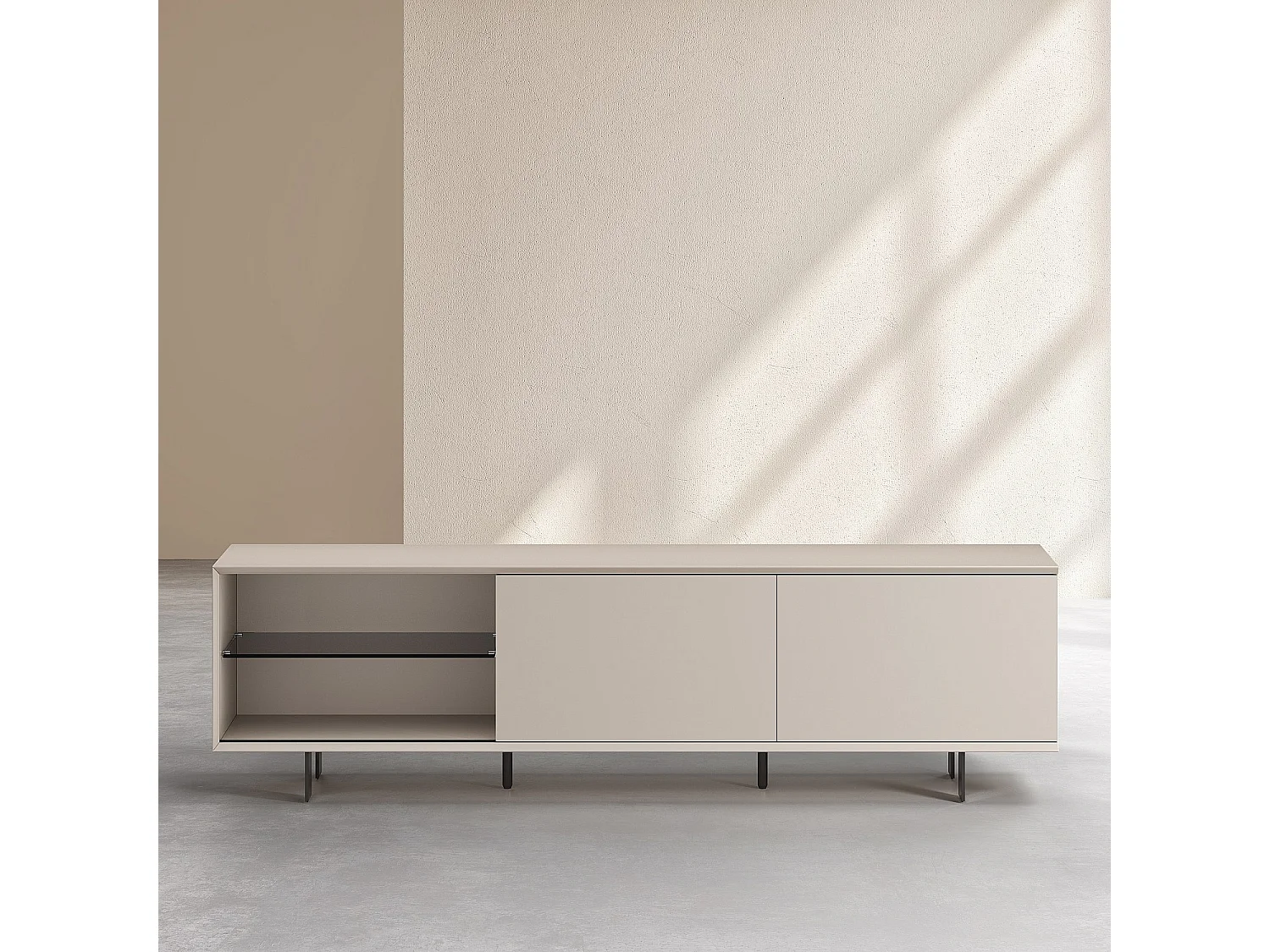 Habitat - Meuble TV avec portes coulissantes et pieds en métal -  Crème - Agnes