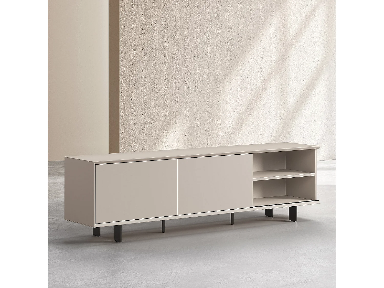 Habitat - Meuble TV avec portes coulissantes et pieds en métal -  Crème - Agnes