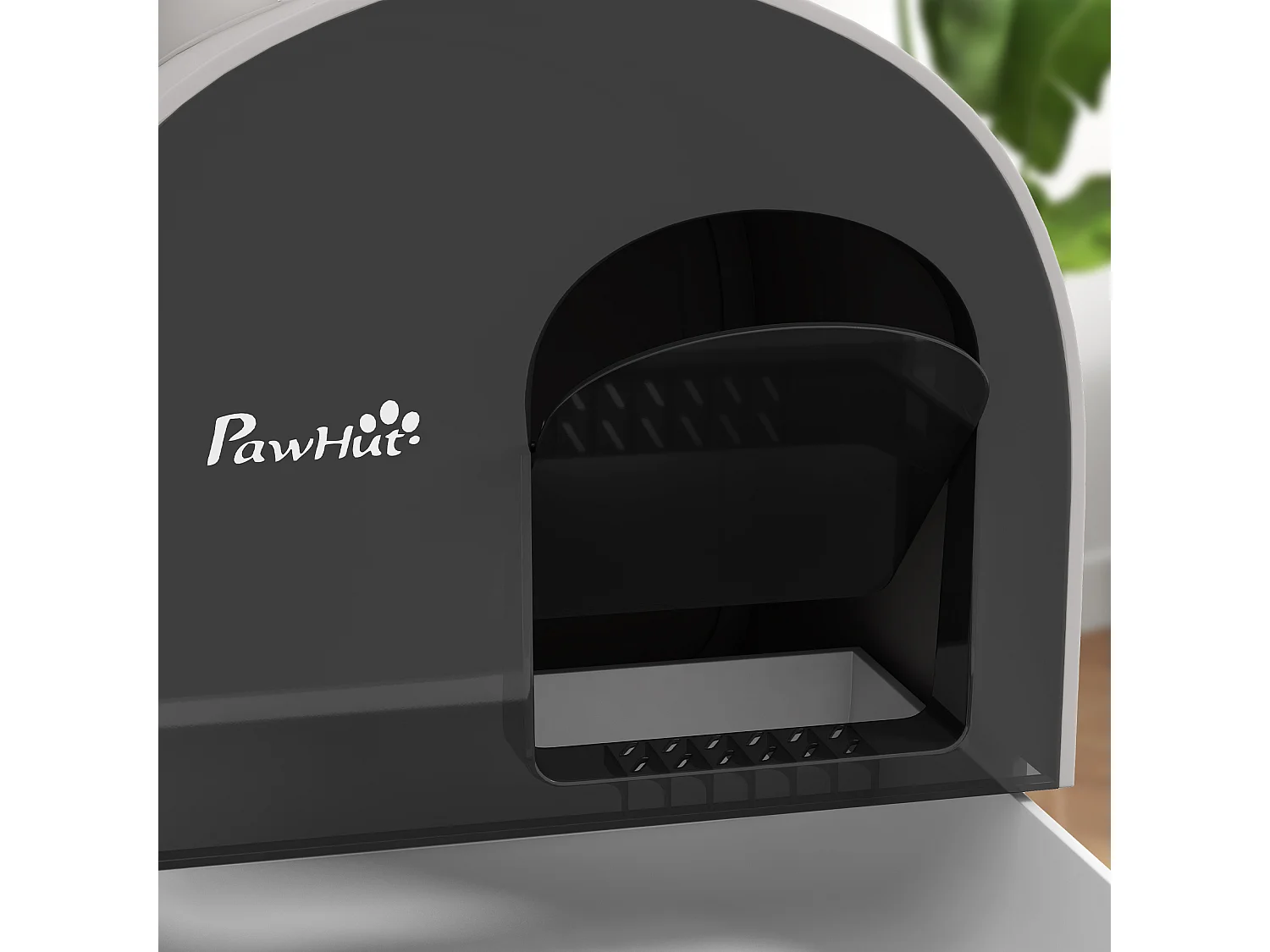 Maison de toilette bac à litière pour chat avec porte battante, pelle et filtre inclus dim. 43L x 44l x 47H cm PP gris