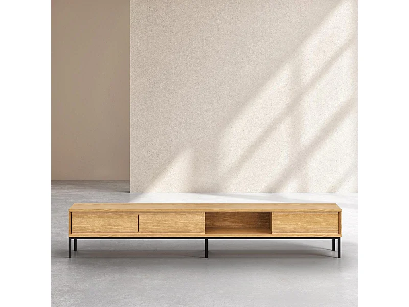 Habitat - Meuble TV 3 tiroirs en chêne et métal noir - Naturel - Design by Hélèna Pille - Flavie