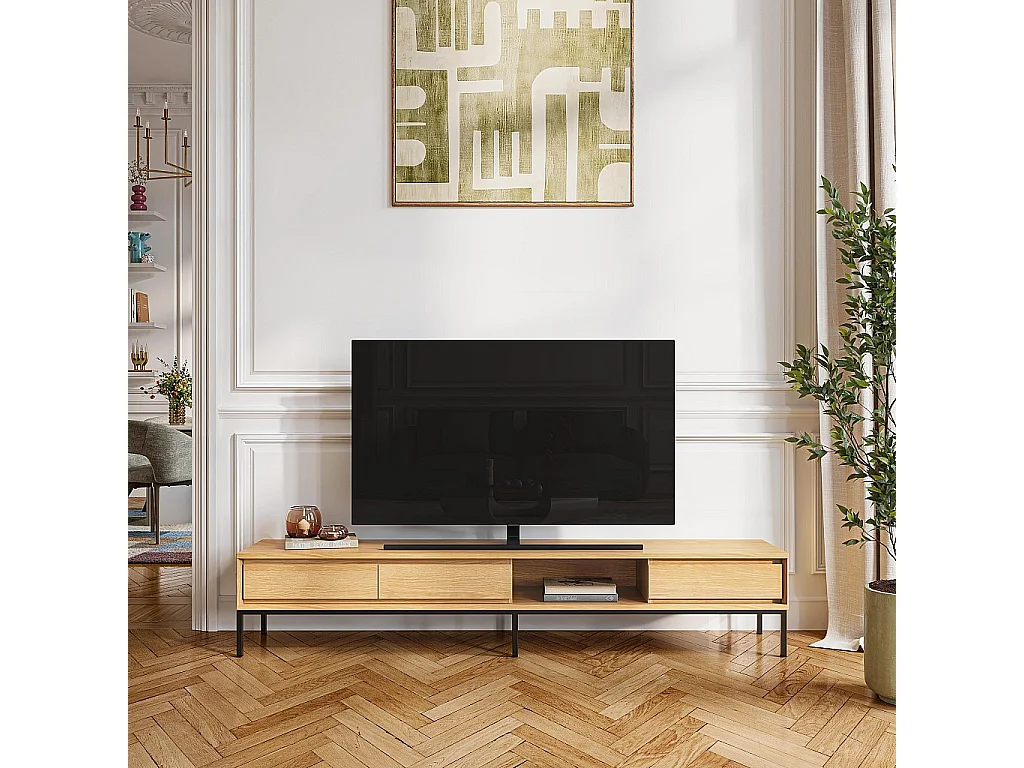 Habitat - Meuble TV 3 tiroirs en chêne et métal noir - Naturel - Design by Hélèna Pille - Flavie