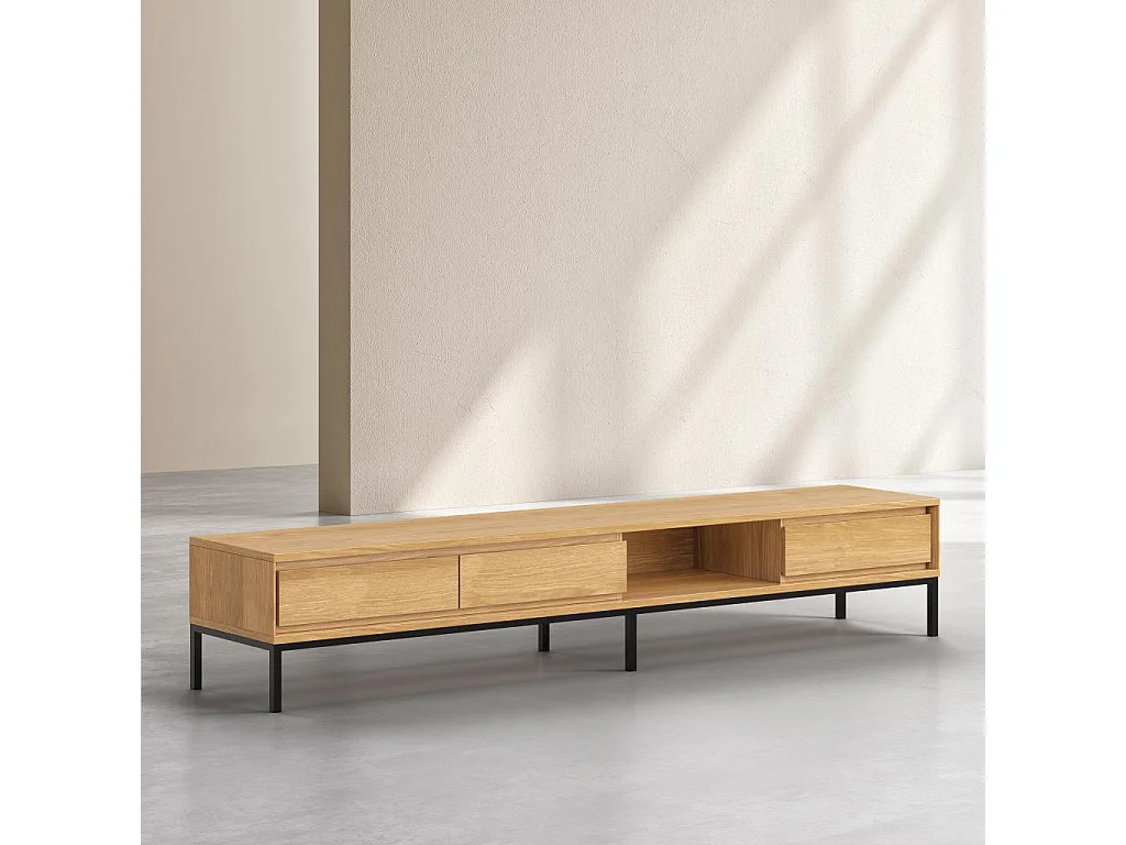 Habitat - Meuble TV 3 tiroirs en chêne et métal noir - Naturel - Design by Hélèna Pille - Flavie