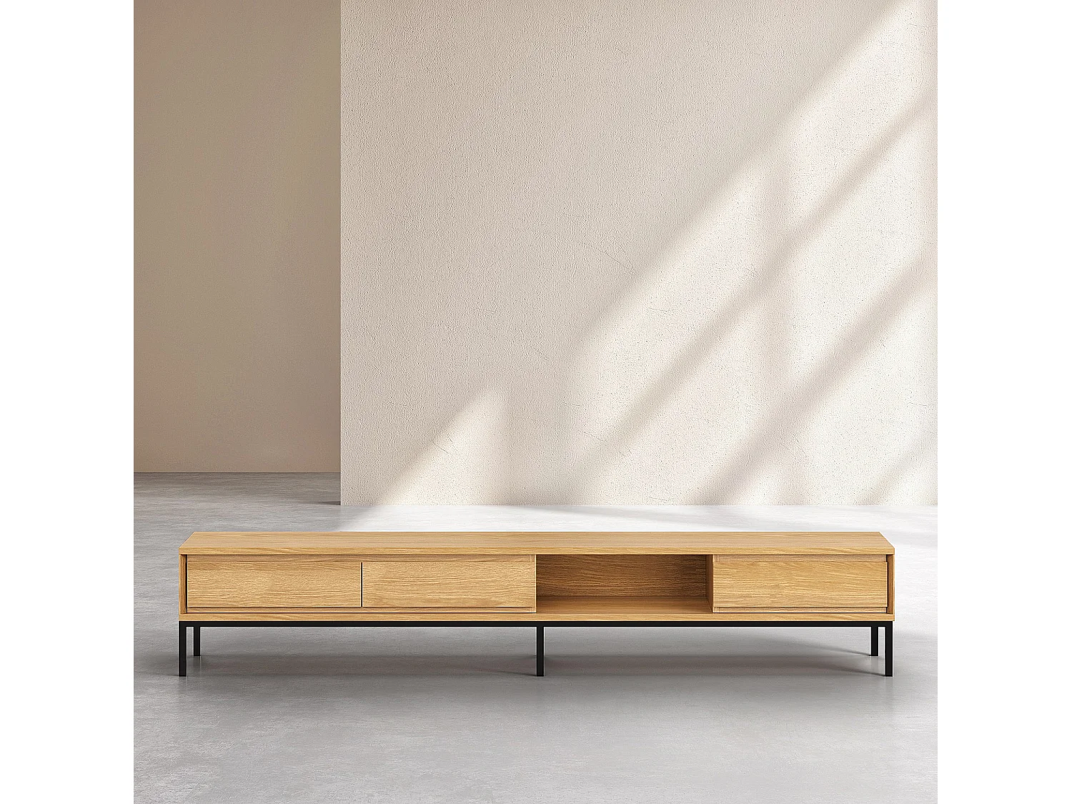 Habitat - Meuble TV 3 tiroirs en chêne et métal noir - Naturel - Design by Hélèna Pille - Flavie