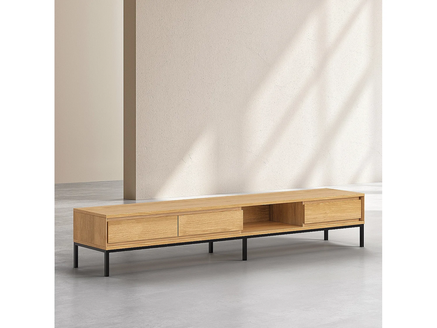 Habitat - Meuble TV 3 tiroirs en chêne et métal noir - Naturel - Design by Hélèna Pille - Flavie