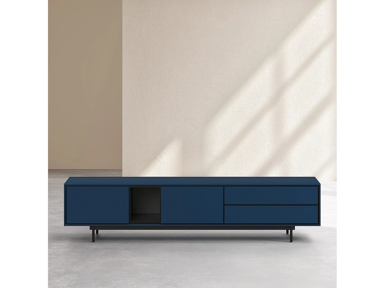 Habitat - Meuble TV 2 portes et 2 tiroirs - Bleu pétrole - Design by Céline Mognon Fichet - Farrel