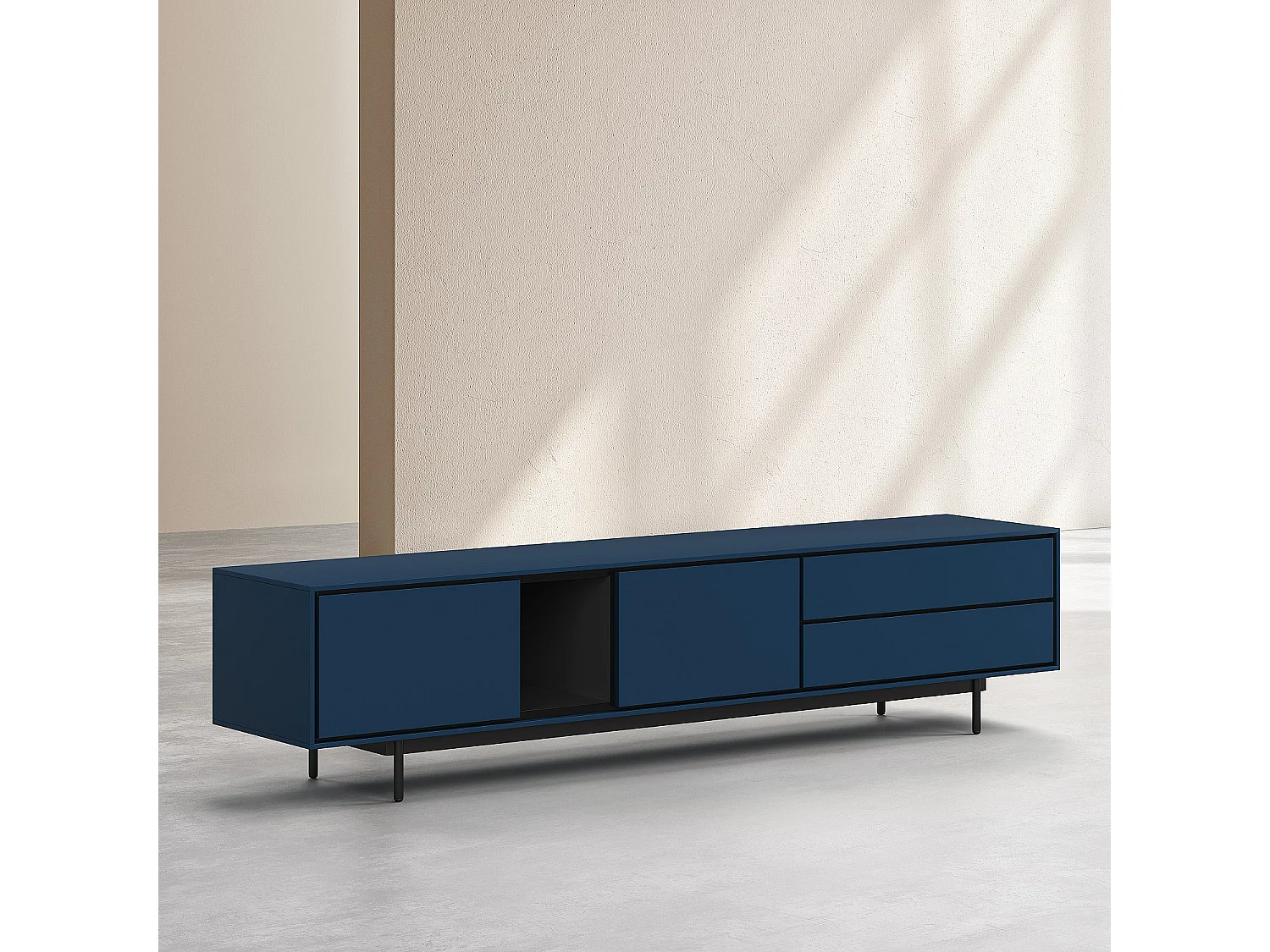 Habitat - Meuble TV 2 portes et 2 tiroirs - Bleu pétrole - Design by Céline Mognon Fichet - Farrel