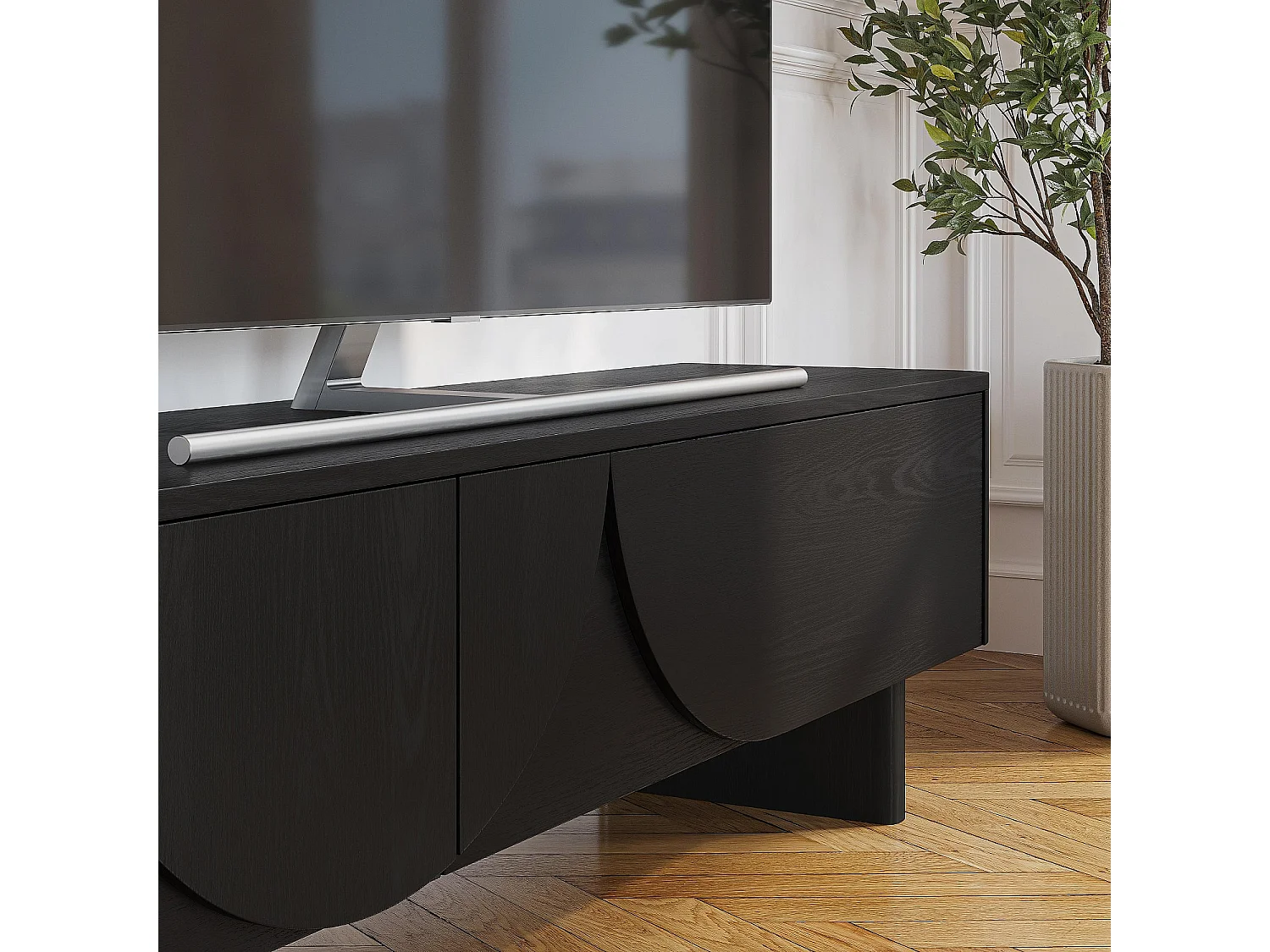 Habitat - Meuble TV 2 abattants en frêne 180 cm - Noir - Design by Hélèna Pille - Milord