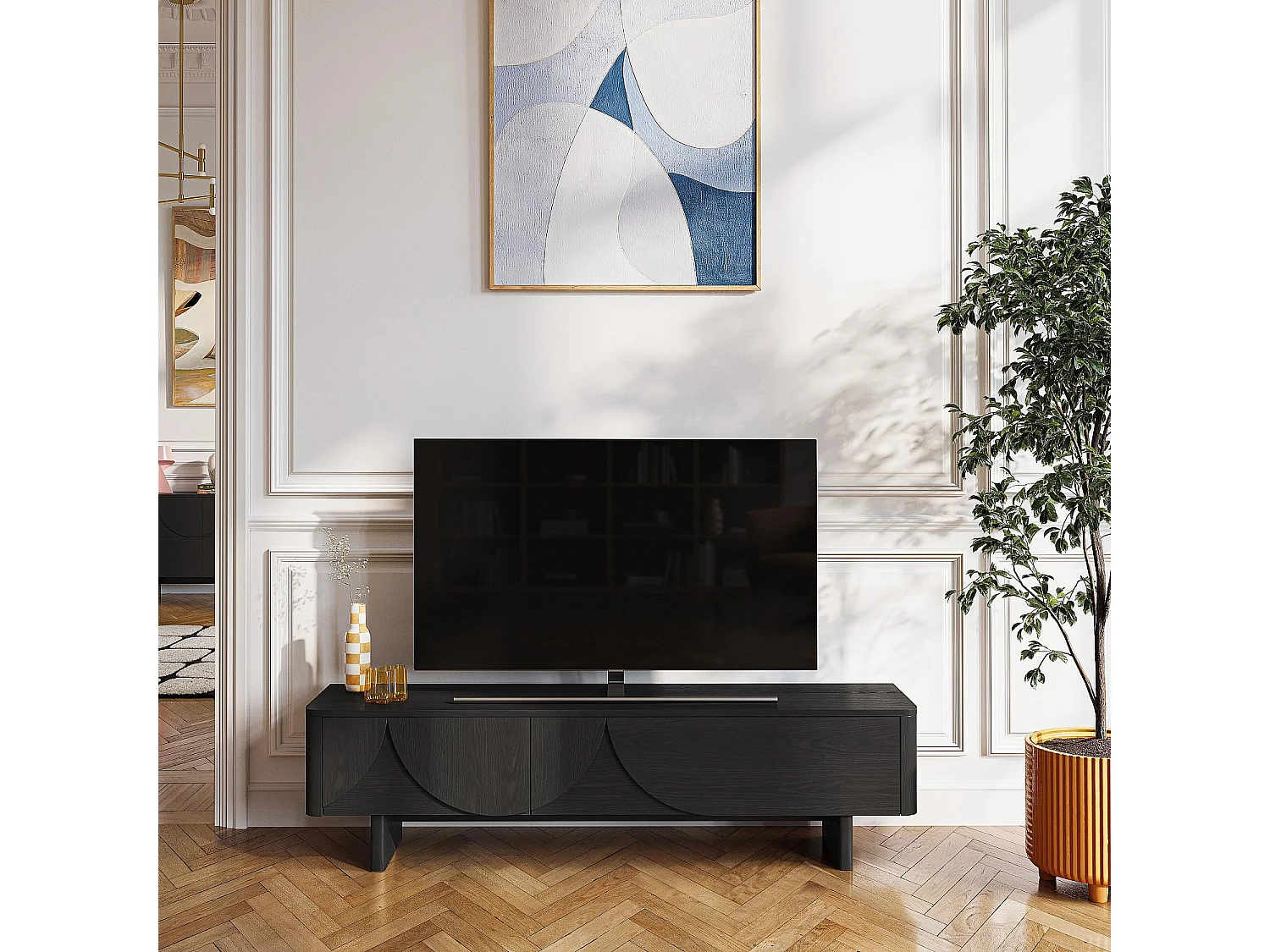 Habitat - Meuble TV 2 abattants en frêne 180 cm - Noir - Design by Hélèna Pille - Milord