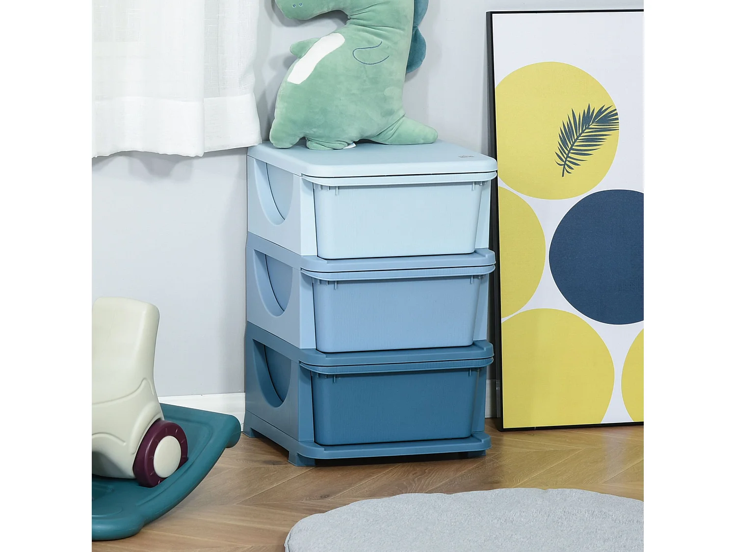 Organisateur de jouets enfant 3 tiroirs - boîtes de rangement plastique - PP bleu