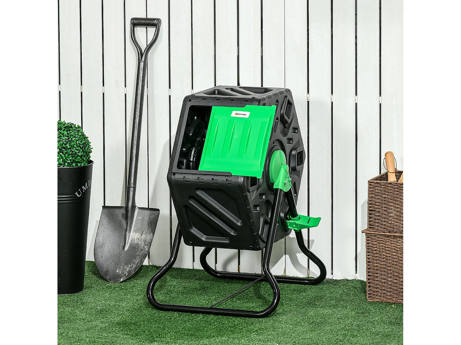 Composteur de jardin 65L - bac à compost pour déchets - rotatif 360° - acier PP noir vert