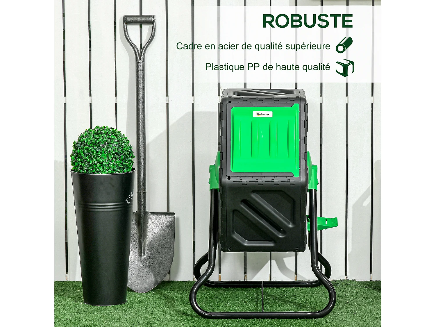Composteur de jardin 65L - bac à compost pour déchets - rotatif 360° - acier PP noir vert