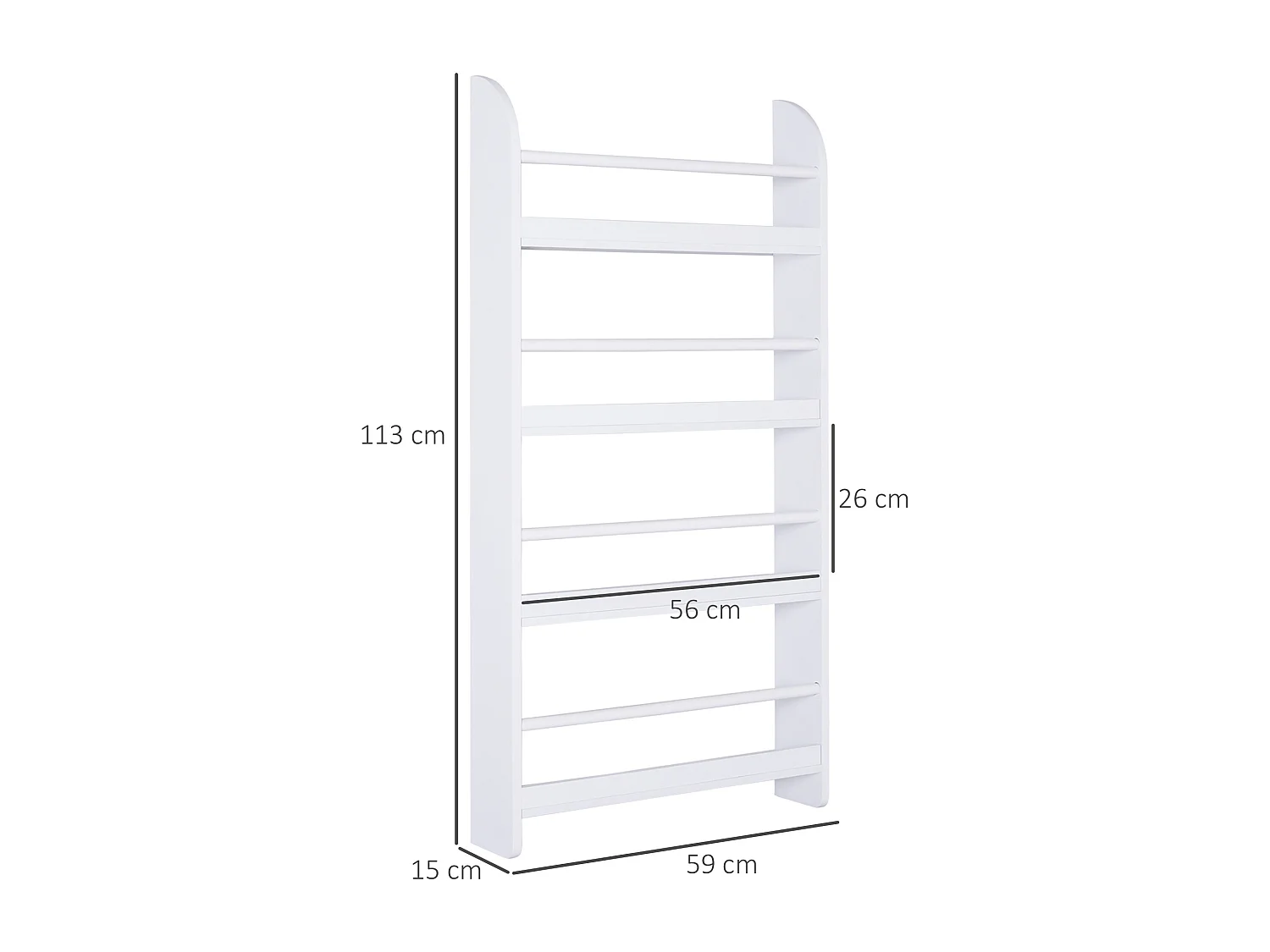 Bibliothèque murale 4 étagères avec barres supports - 59 x 12 x 113 cm - MDF bois blanc