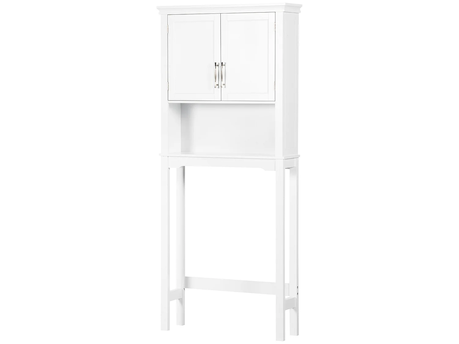 Meuble WC dessus de toilette - 2 portes, étagère, niche - poignées métal MDF blanc