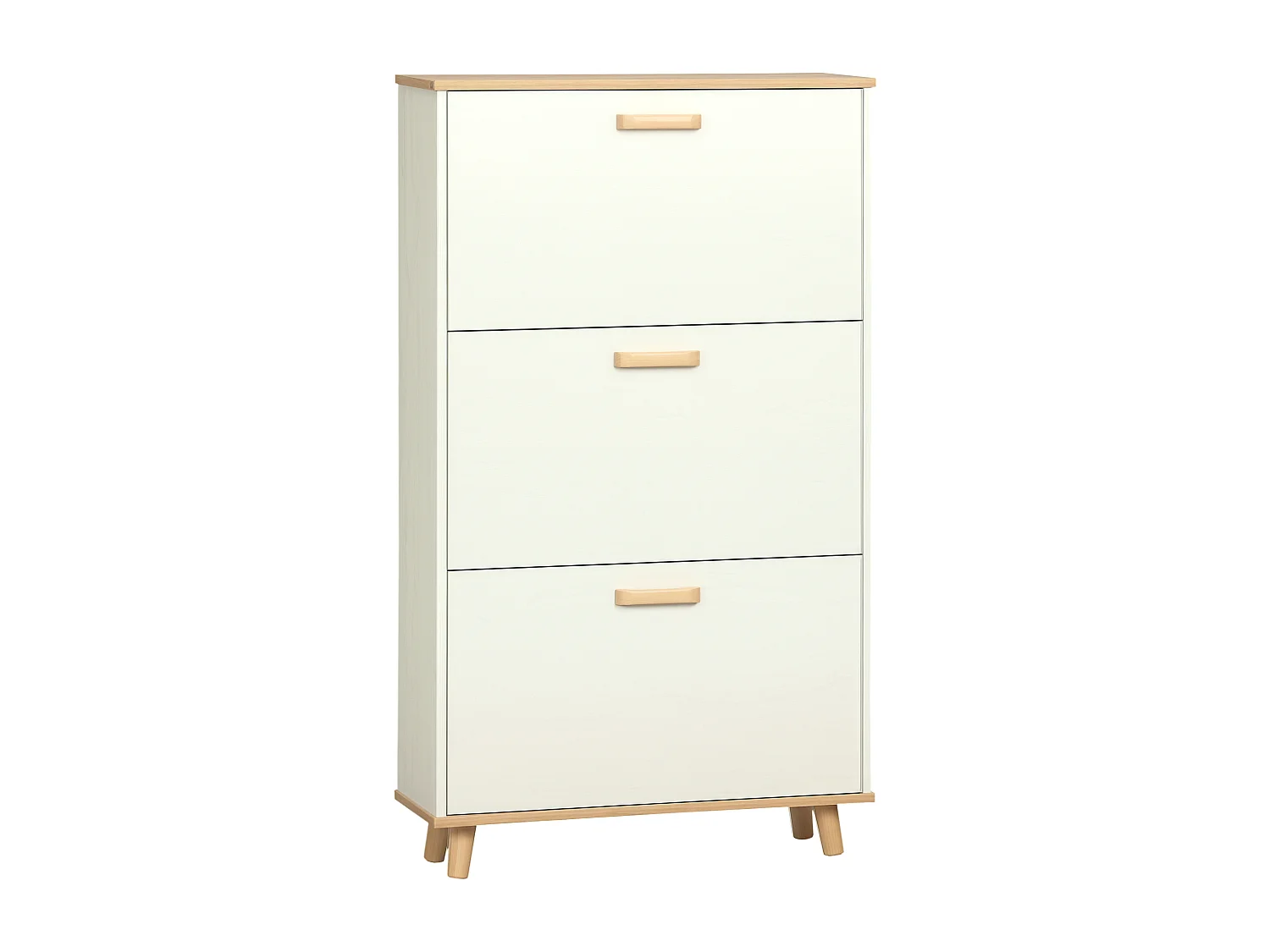 Meuble à chaussures design scandinave 3 portes abattantes 3 étagères réglables bois pin panneaux effet bois blanc