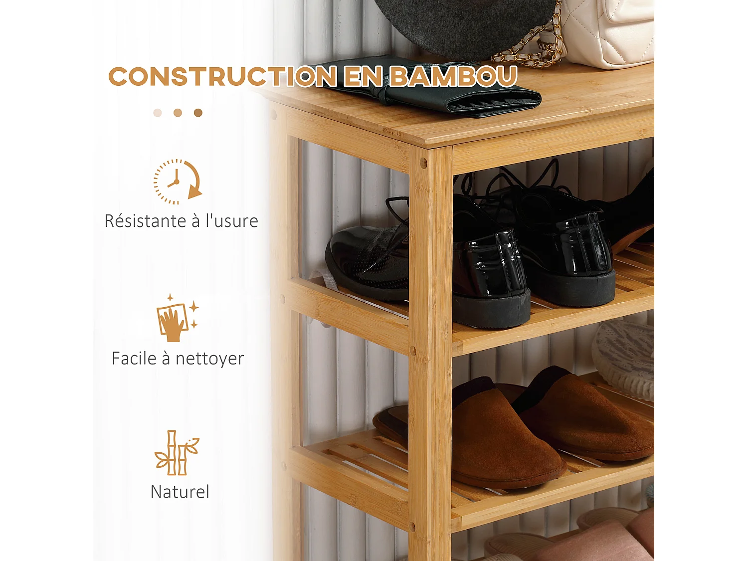 Étagère à chaussures en bambou 5 niveaux - meuble à chaussures bambou - 80 x 29 x 82 cm