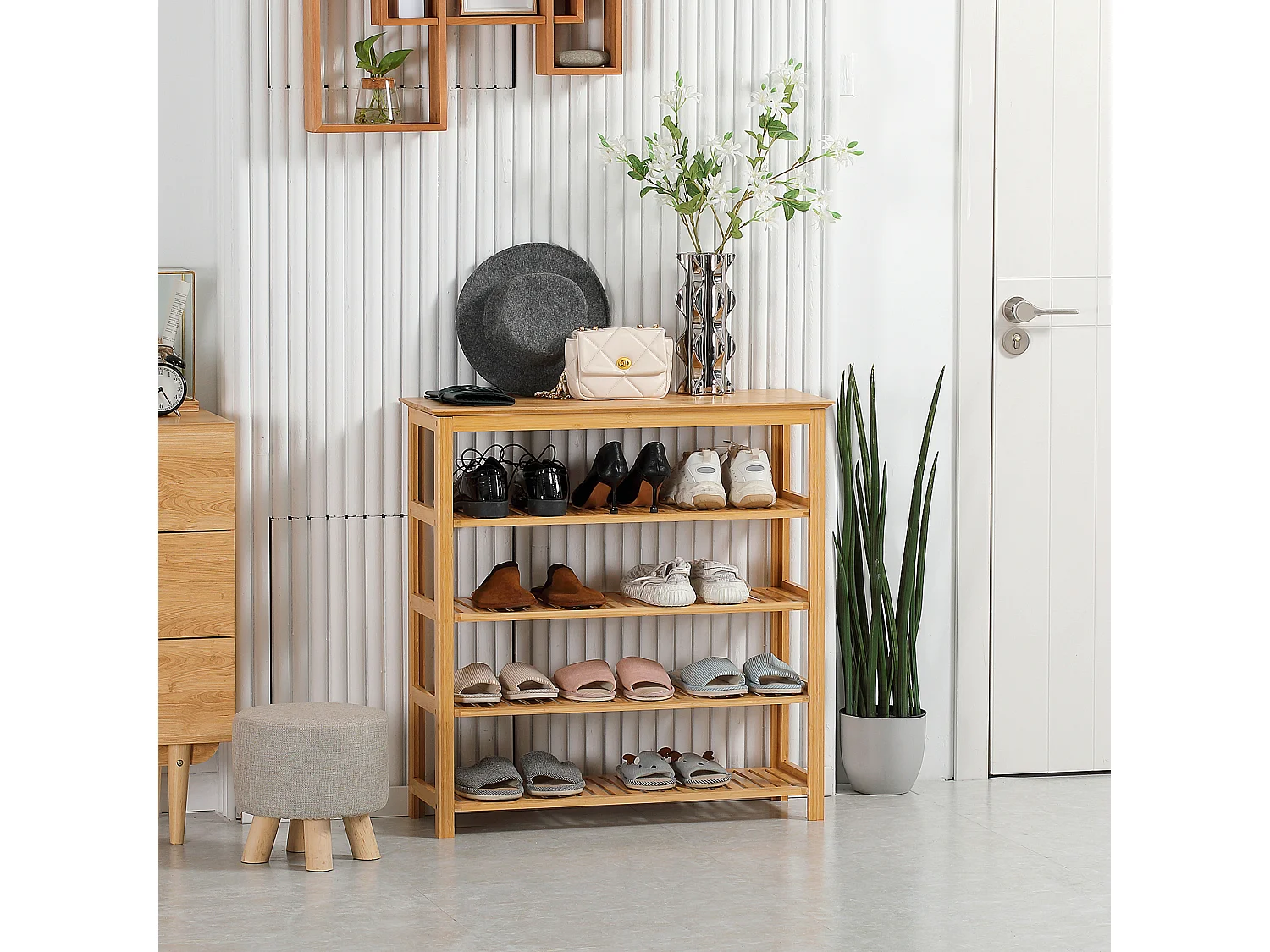 Étagère à chaussures en bambou 5 niveaux - meuble à chaussures bambou - 80 x 29 x 82 cm