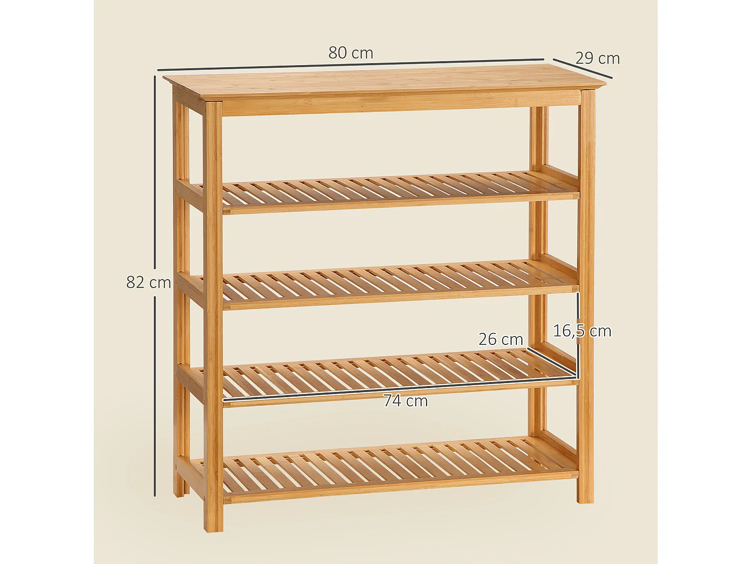 Étagère à chaussures en bambou 5 niveaux - meuble à chaussures bambou - 80 x 29 x 82 cm