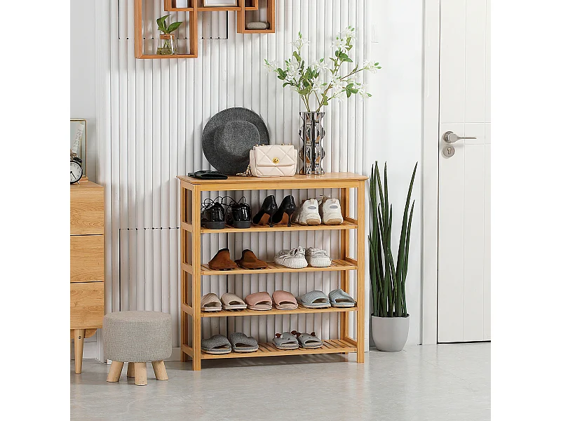 Étagère à chaussures en bambou 5 niveaux - meuble à chaussures bambou - 80 x 29 x 82 cm