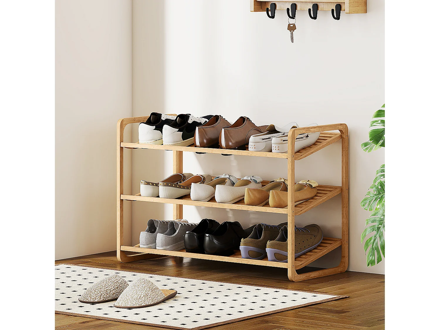 Étagère bambou style naturel - étagère à chaussures 3 niveaux - dim. 76 x 33 x 50 cm
