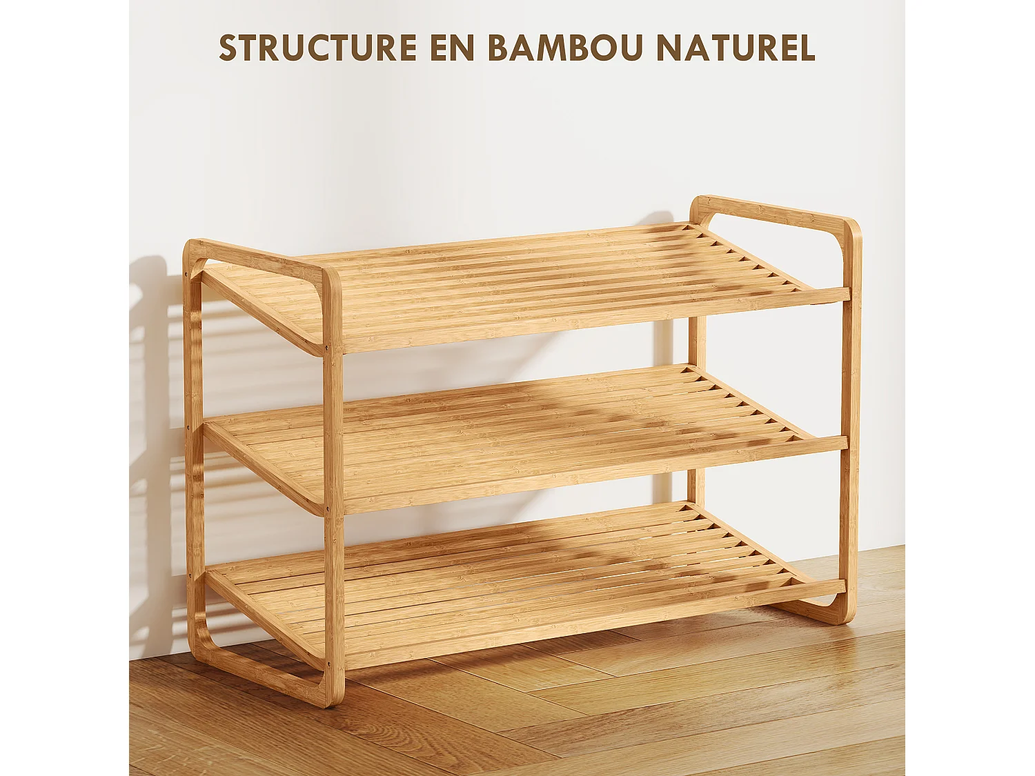 Étagère bambou style naturel - étagère à chaussures 3 niveaux - dim. 76 x 33 x 50 cm