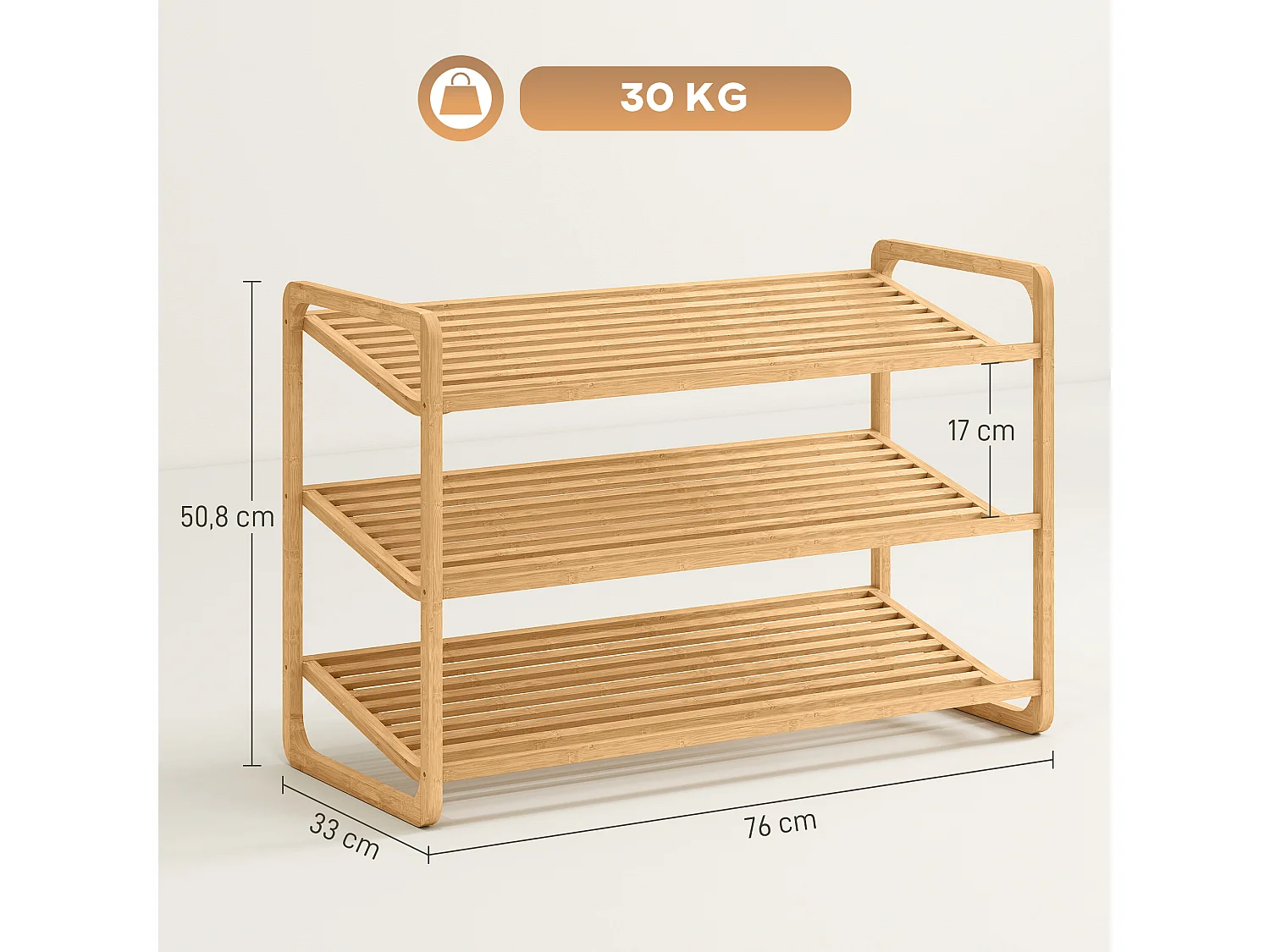 Étagère bambou style naturel - étagère à chaussures 3 niveaux - dim. 76 x 33 x 50 cm