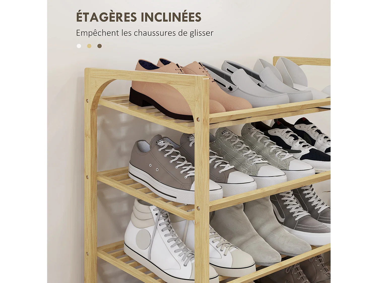 Étagère à chaussures en bambou 4 niveaux à lattes dim. 76 x 33 x 67 cm