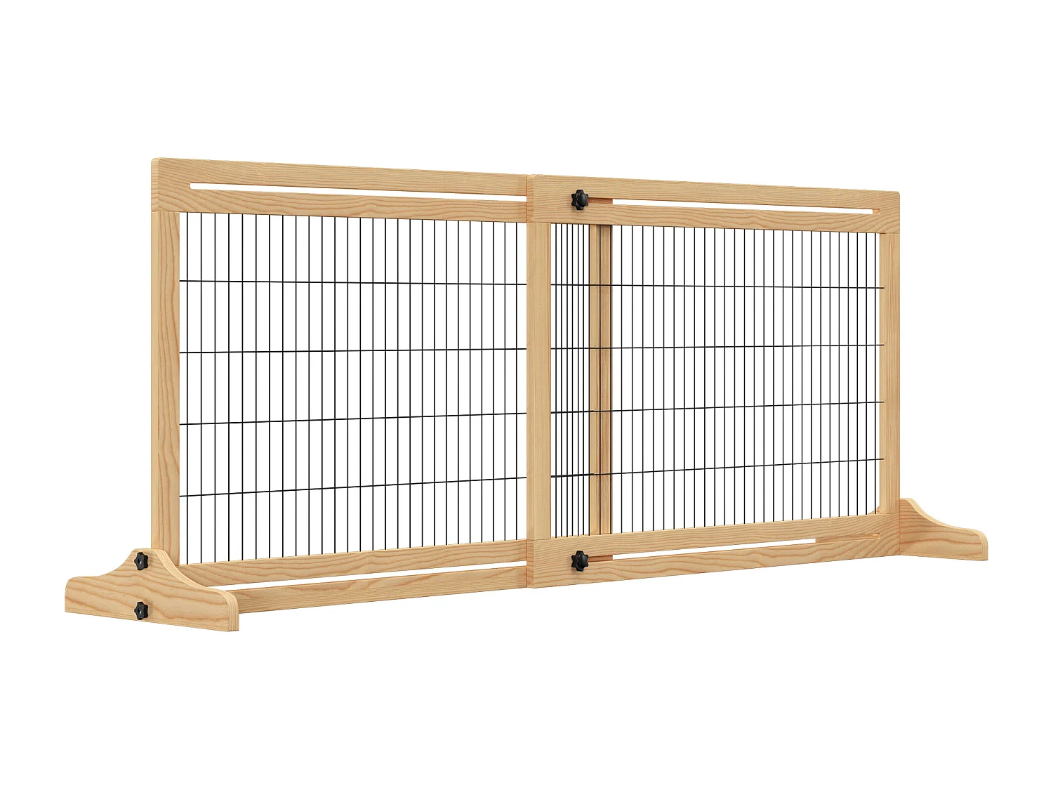 Barrière de sécurité chien barrière autoportante longueur réglable dim. 104-183L x 36l x 69H cm bois pin verni acier noir