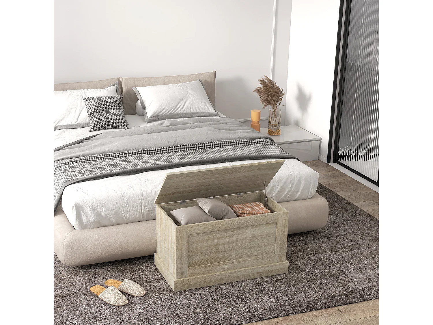 Coffre de rangement - coffre à jouets en bois 80 x 40 x 45 cm - bois naturel