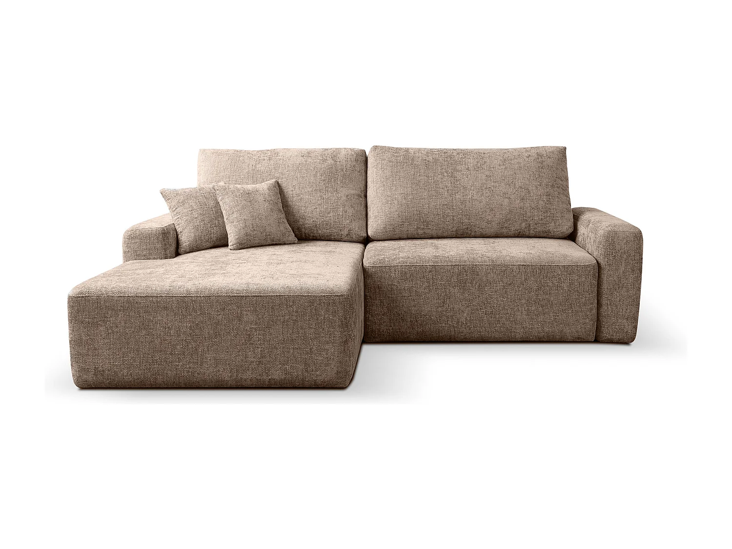 Canapé d’angle gauche convertible SOHO en chenille brun anti-taches – Direct fabricant, livraison et installation offertes