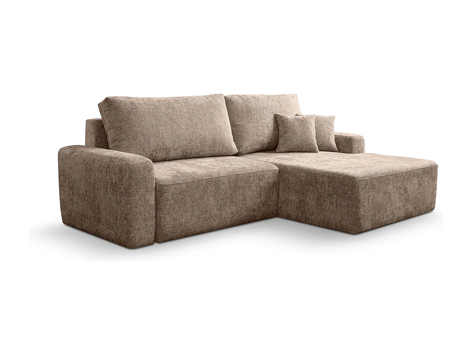 Divano angolare destro letto SOHO in chenille marrone antimacchia – Direttamente dal produttore, consegna e installazione gratuite!