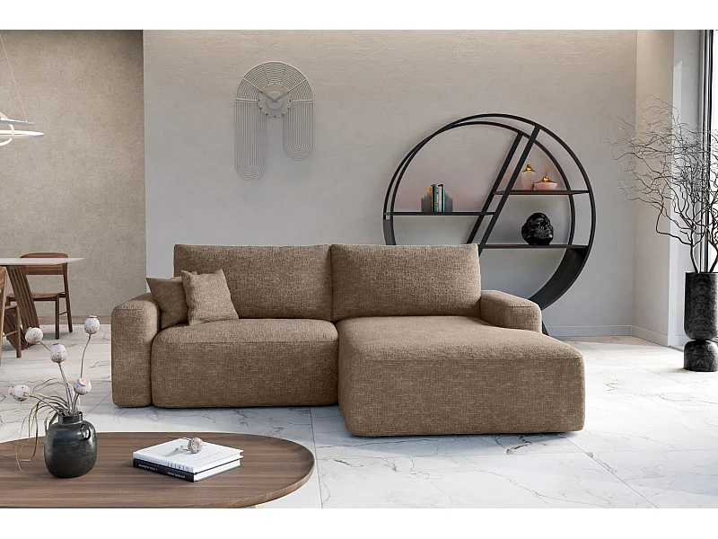 Canapé d’angle droit convertible SOHO en chenille brun anti-taches – Direct fabricant, livraison et installation offerte